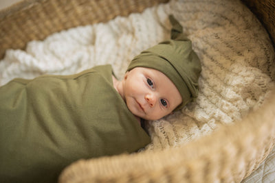 Olive Green Swaddle Blanket & Newborn Hat Set