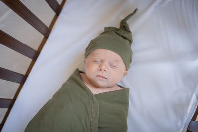 Olive Green Swaddle Blanket And Newborn Hat Set