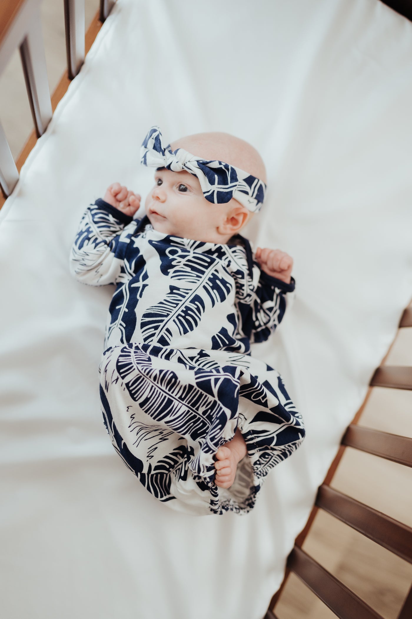 Serra Baby Gown and Matching Newborn Headband 2pc Set