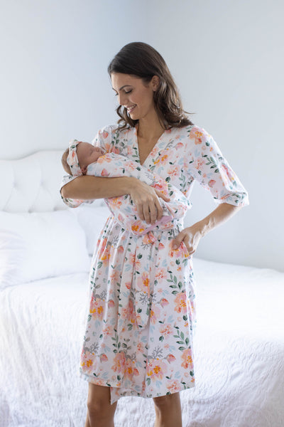 Mila Pregnancy/Postpartum Robe & Swaddle Blanket & Headband Set