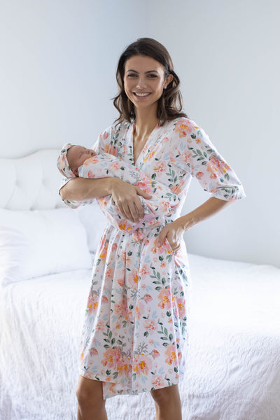 Mila Pregnancy/Postpartum Robe & Swaddle Blanket & Headband Set