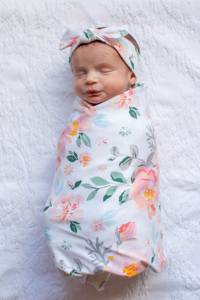 Mila Swaddle Blanket & Matching Newborn Headband Set
