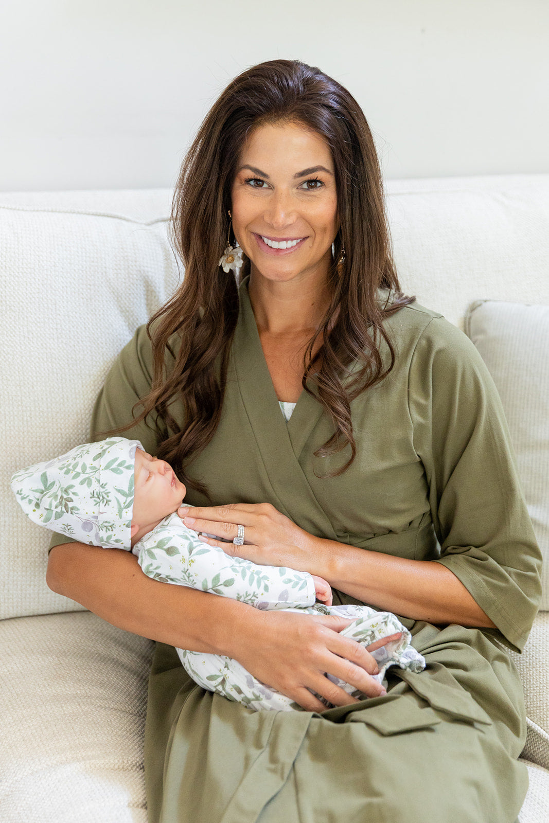 Olive Green Robe & Morgan Baby Gown & Hat Set