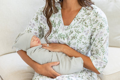 Morgan Pregnancy/Postpartum Robe & Light Grey Baby Swaddle Blanket Set