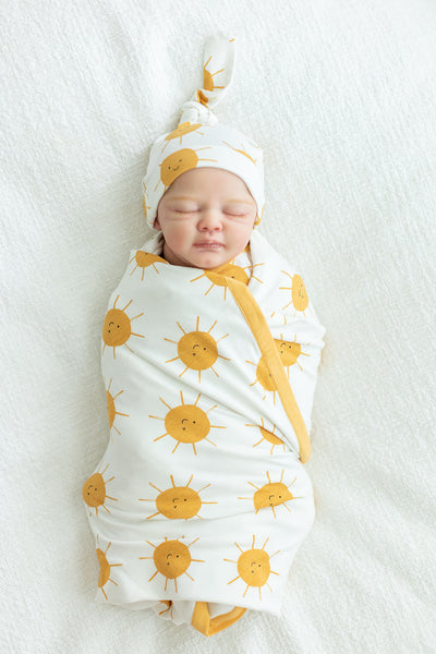 Sunshine Swaddle Blanket & Matching Newborn Hat Set