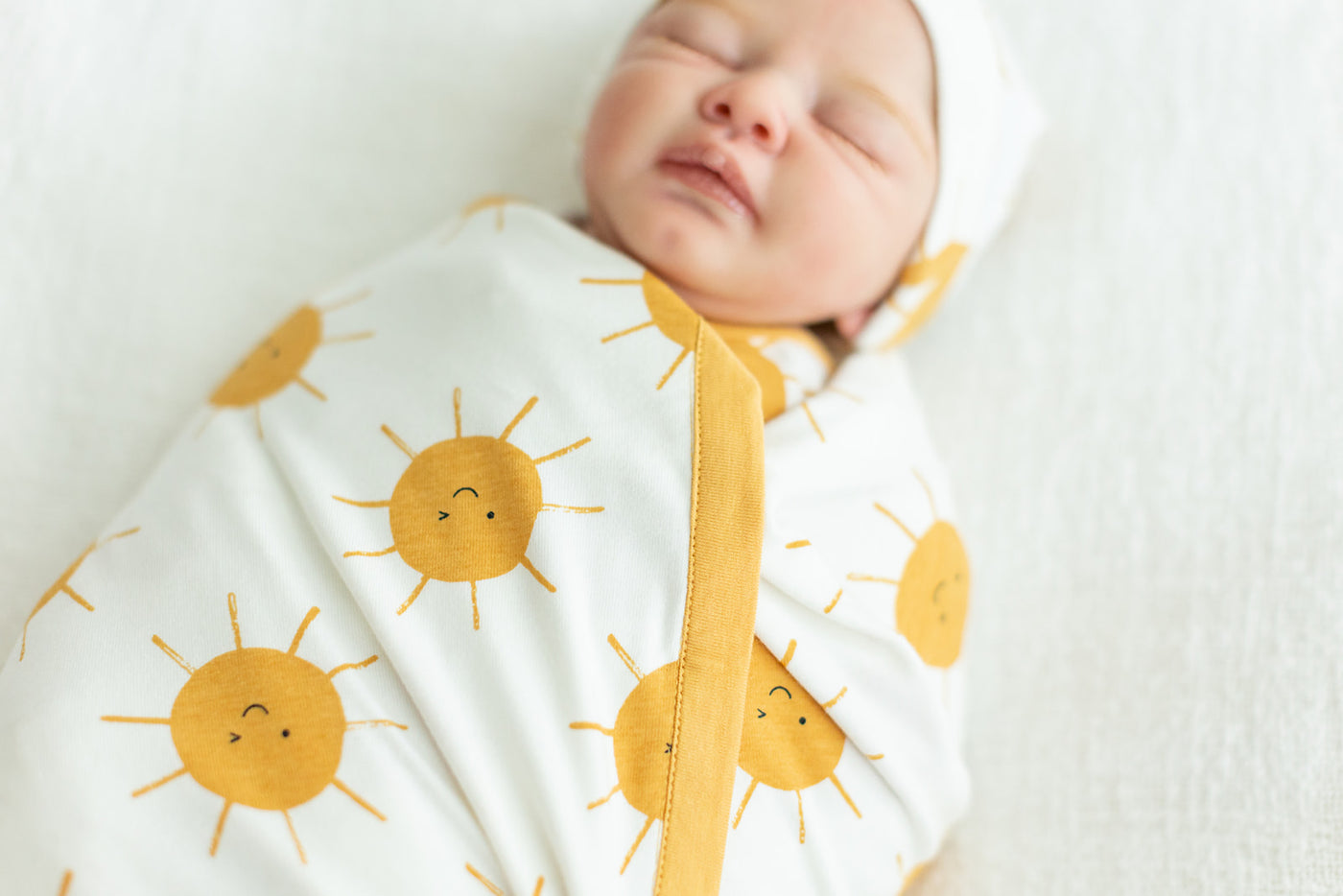 Sunshine Swaddle Blanket & Matching Newborn Hat Set