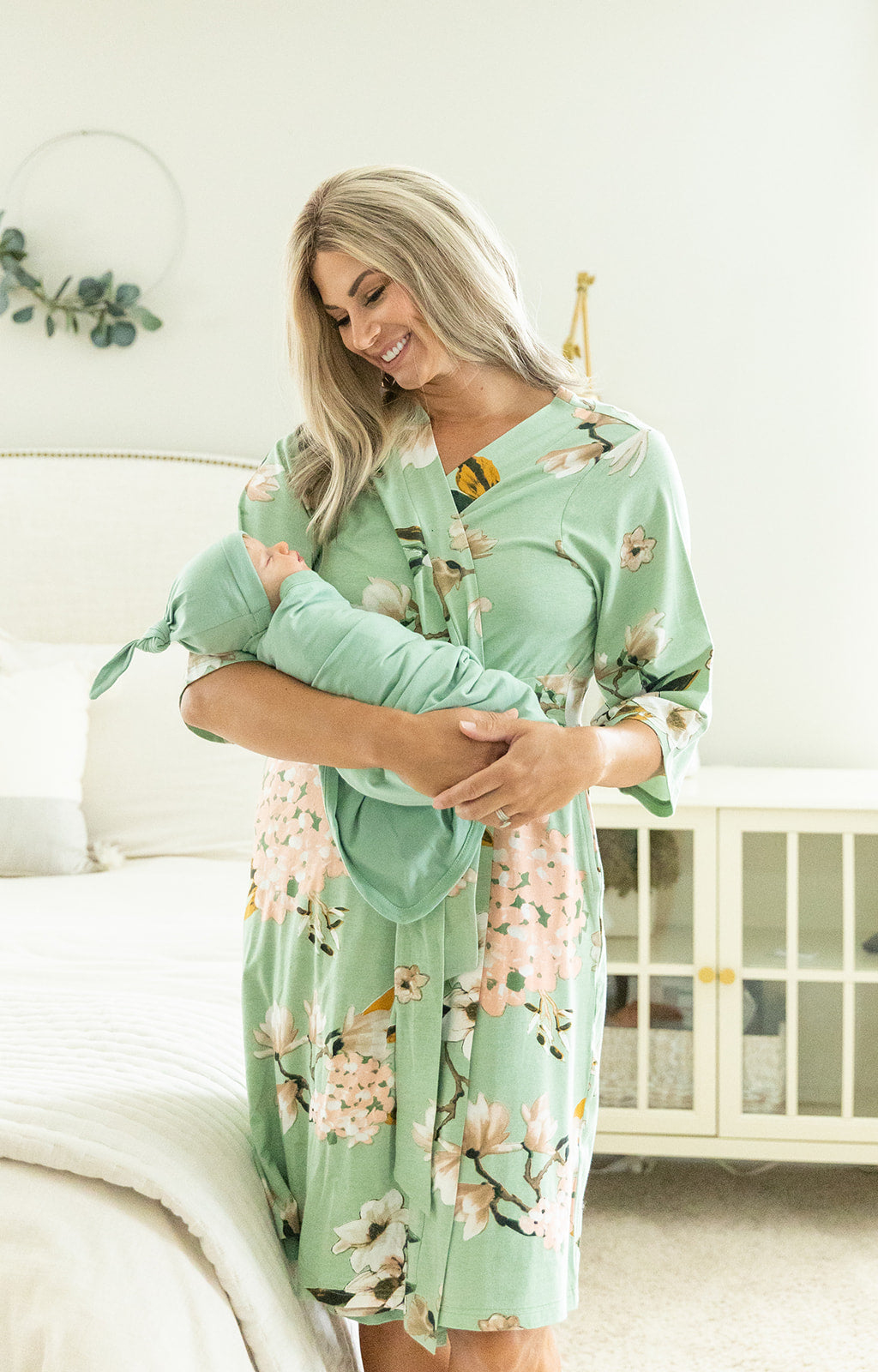 Gia Pregnancy/Postpartum Robe &  Sage Swaddle Blanket Set