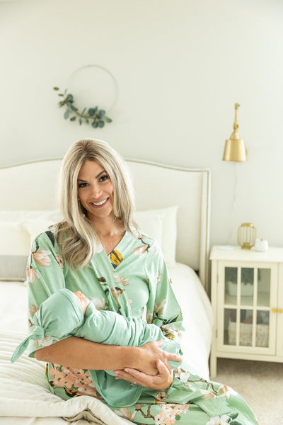 Gia Pregnancy/Postpartum Robe &  Sage Swaddle Blanket Set
