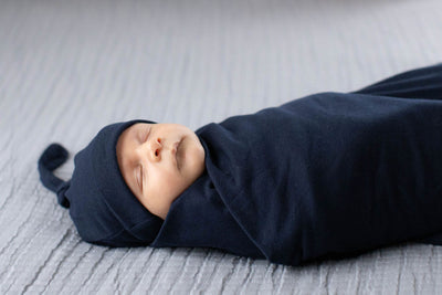 Blue Gingham Pregnancy/Postpartum Robe and Navy Swaddle Blanket Set