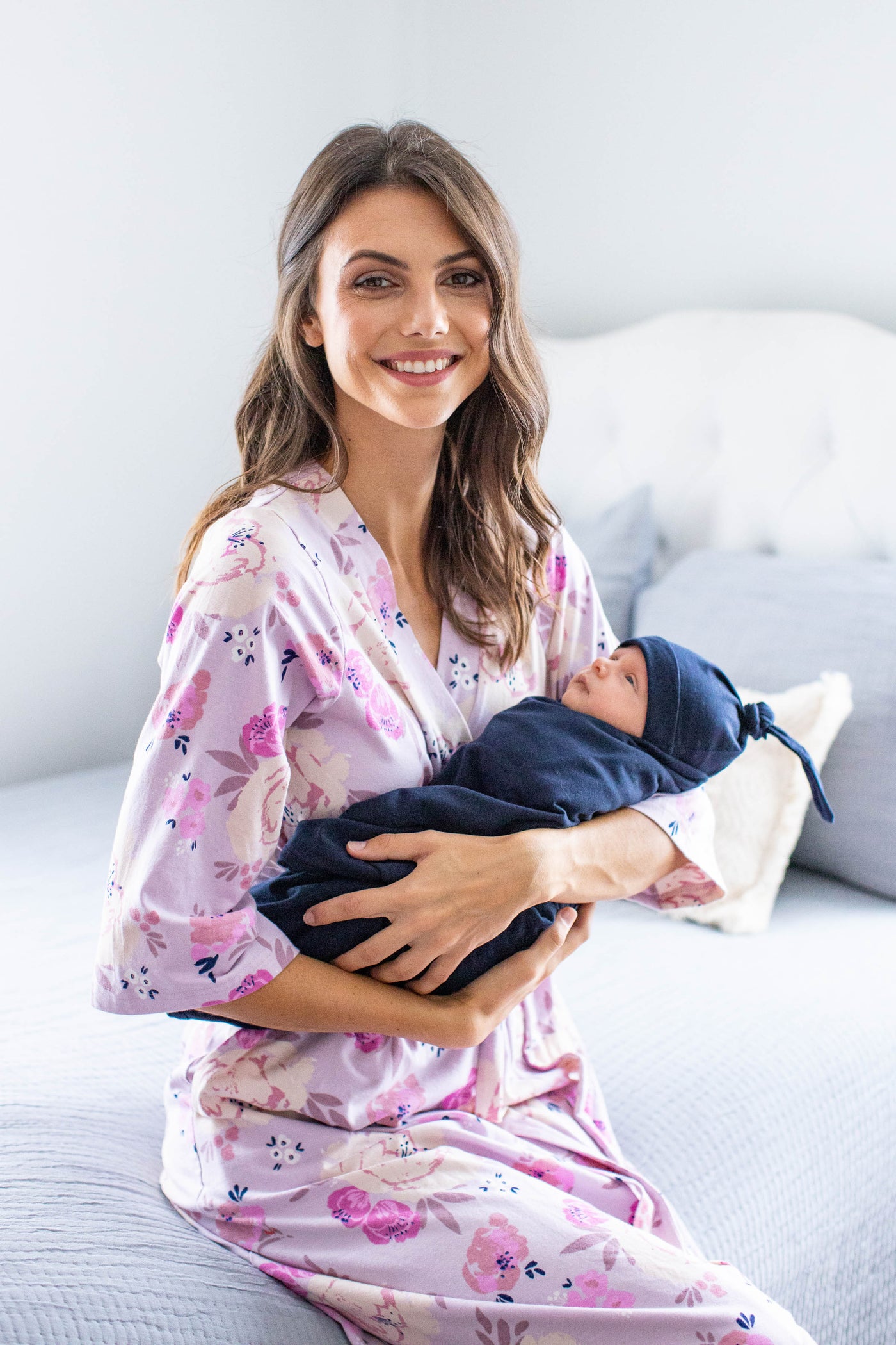 Anais Pregnancy/Postpartum Robe & Navy Blue Swaddle Blanket Set