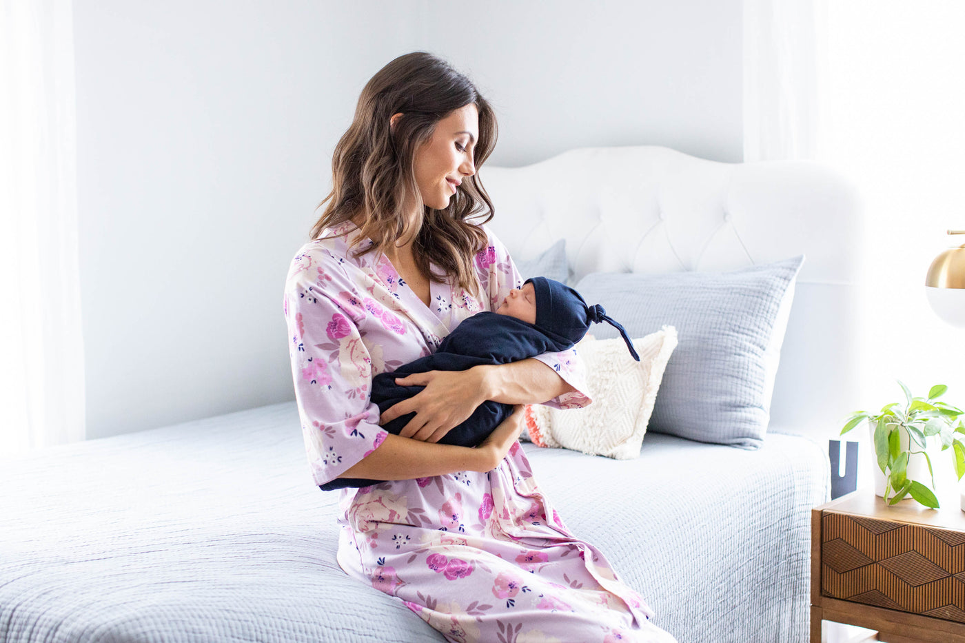 Anais Pregnancy/Postpartum Robe & Navy Blue Swaddle Blanket Set