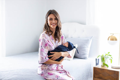 Anais Pregnancy/Postpartum Robe & Navy Blue Swaddle Blanket Set