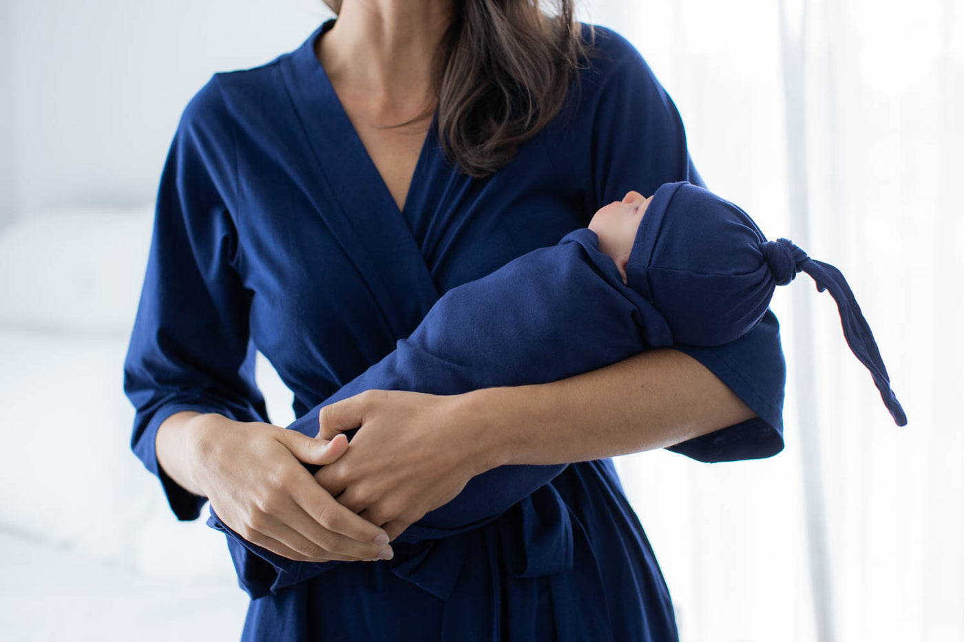 Navy Blue Pregnancy/Postpartum Robe & Swaddle Blanket Set