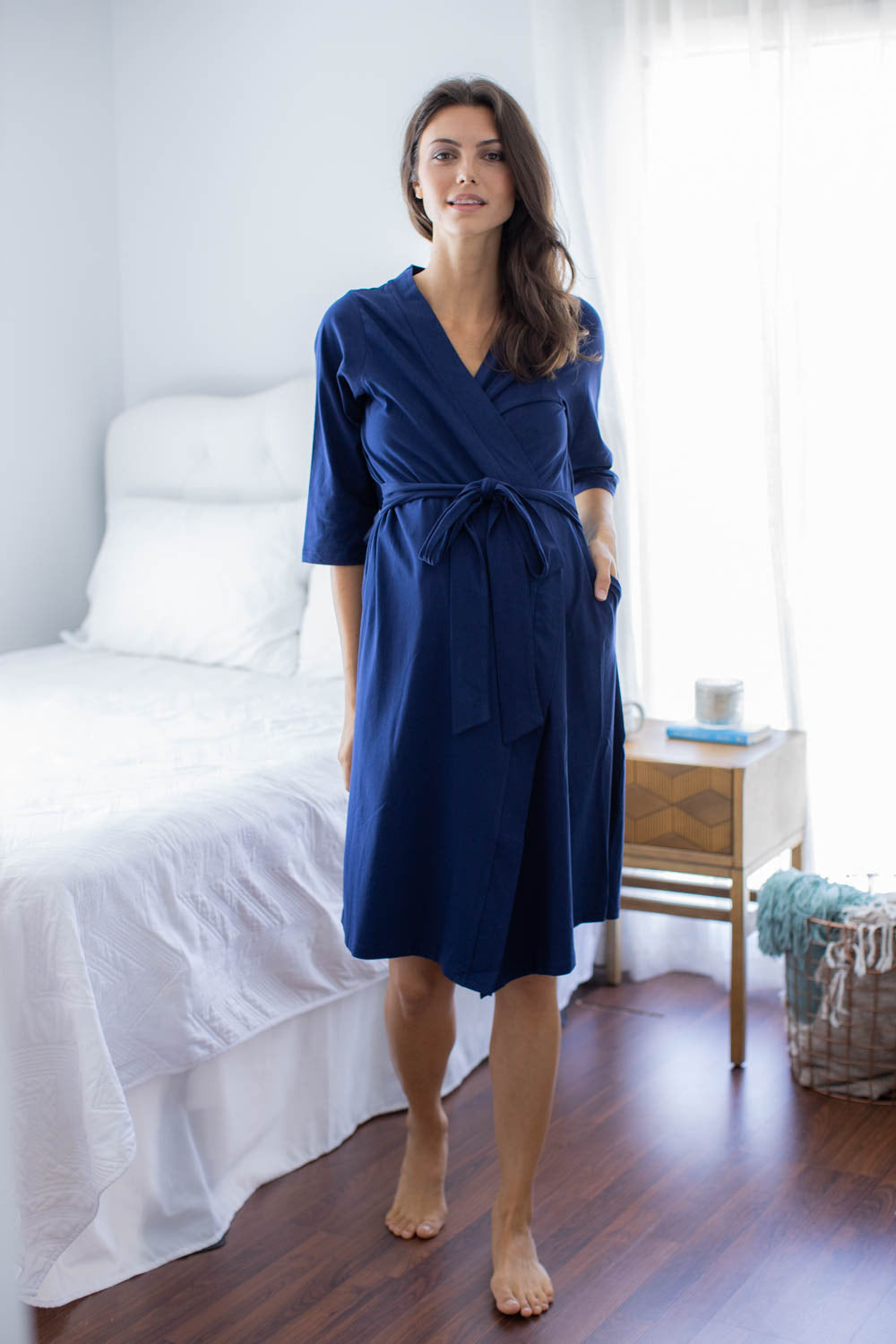 Serra 3 in 1 Labor Gown Solid Navy Blue Pregnancy Postpartum Robe Gownies
