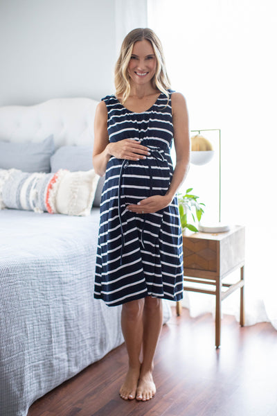 Navy Stripe 3 in 1 Labor Gown