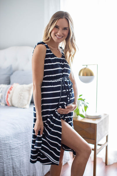 Navy Stripe 3 in 1 Labor Gown