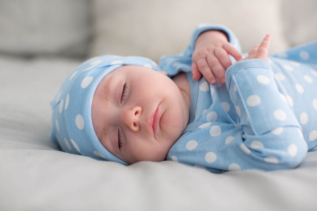 Blue Polka Dot Baby Gown and Matching Hat Set