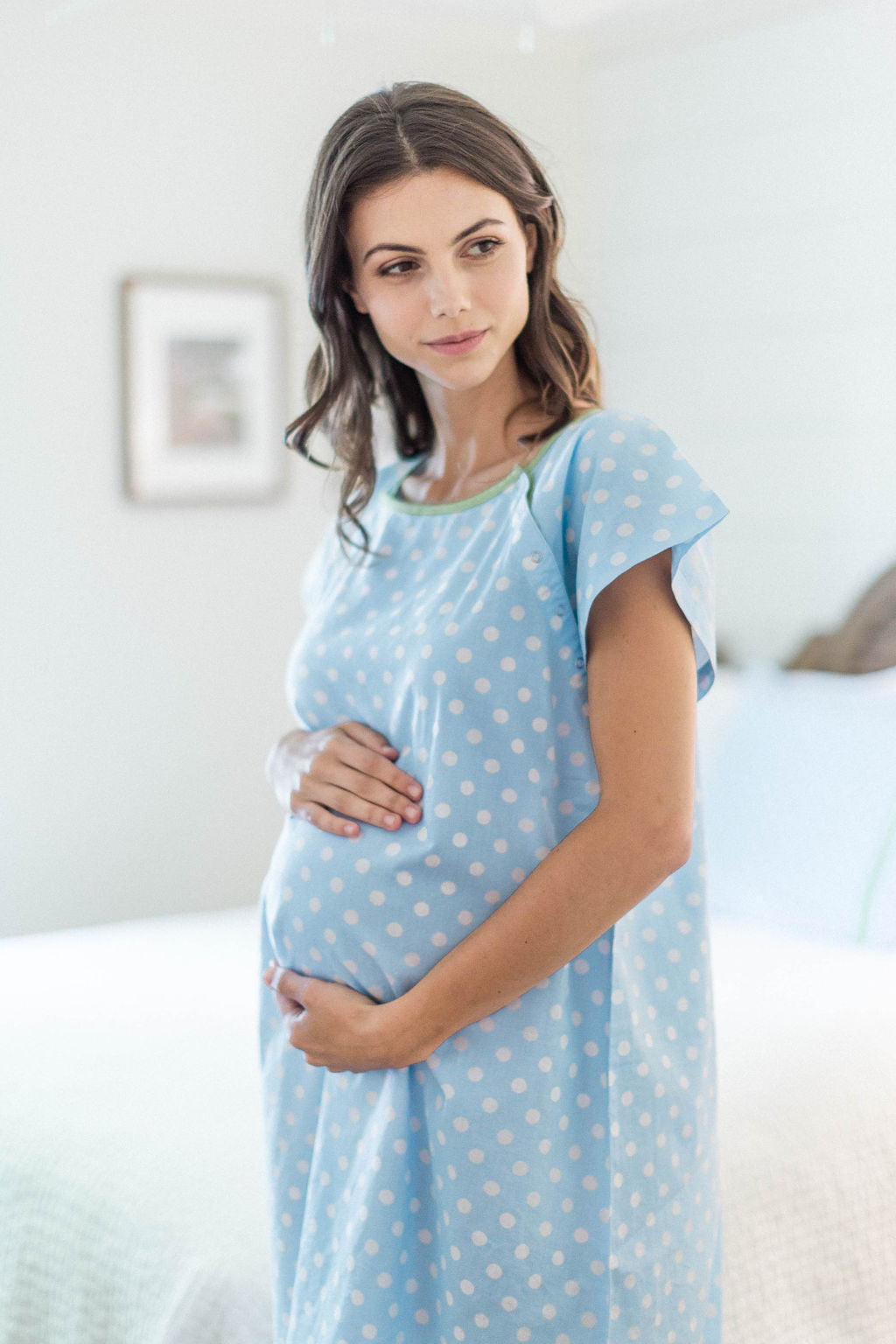 Nicole Gownie Baby Be Mine Maternity Delivery Labor Hospital Gown Blue Dots Gownies