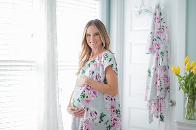 Olivia Floral Pregnancy/Postpartum Hospital Gown Gownie & Delivery Robe Set