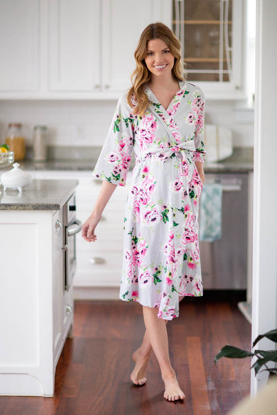 Olivia Floral Maternity Nursing Nightgown & Pregnancy/Postpartum Robe & Baby Receiving Gown Set
