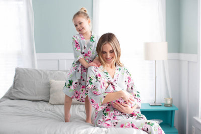 Olivia Little Girl & Mommy Pregnancy/Postpartum Robe & Swaddle Blanket Set