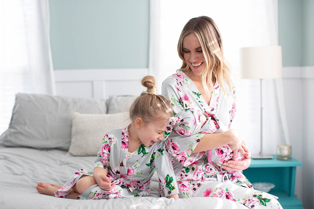 Olivia Little Girl & Mommy Pregnancy/Postpartum Robe & Swaddle Blanket Set