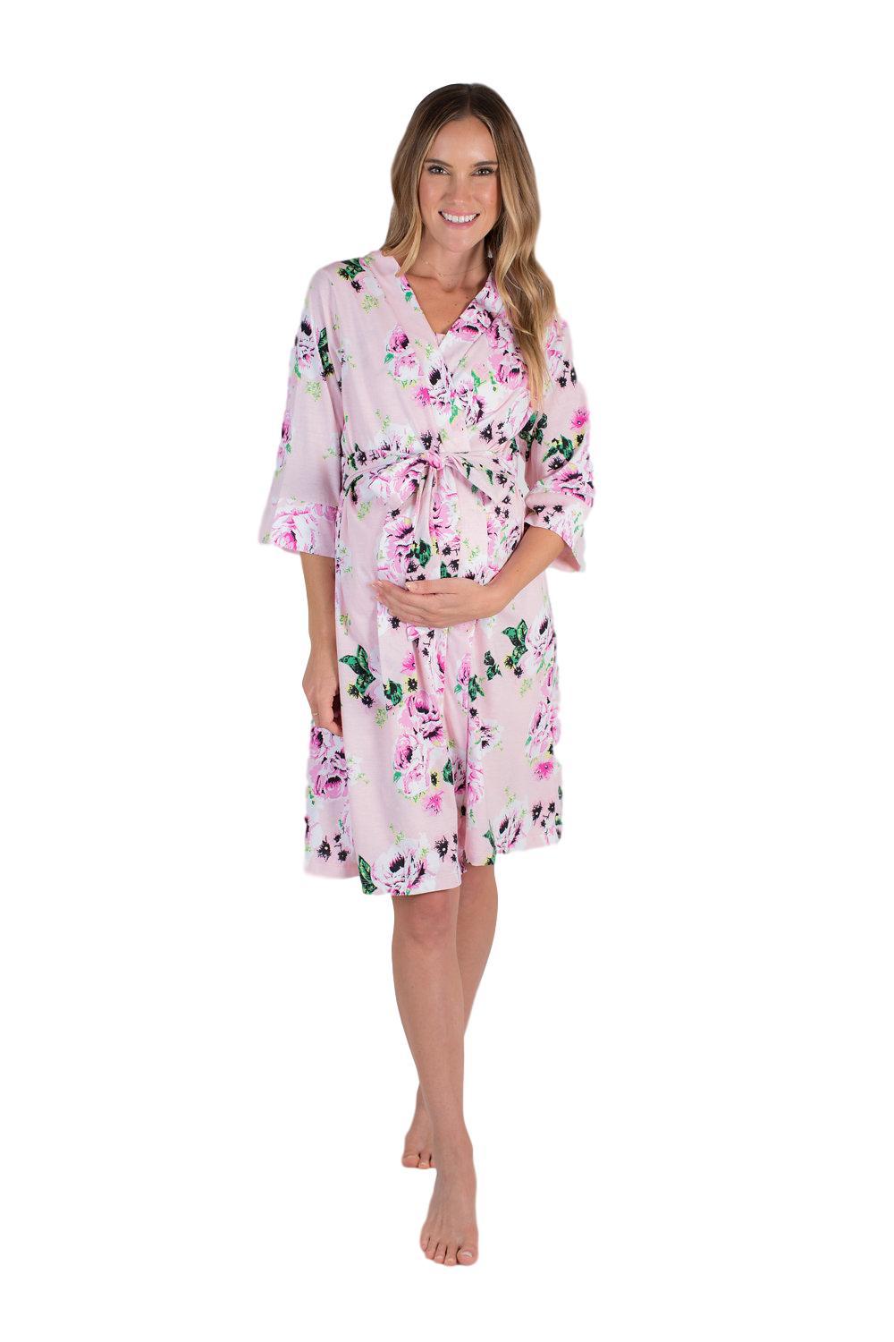 Pink Floral Maternity Nursing Delivery Labor Robe Hospital Bag Must Have Gownies