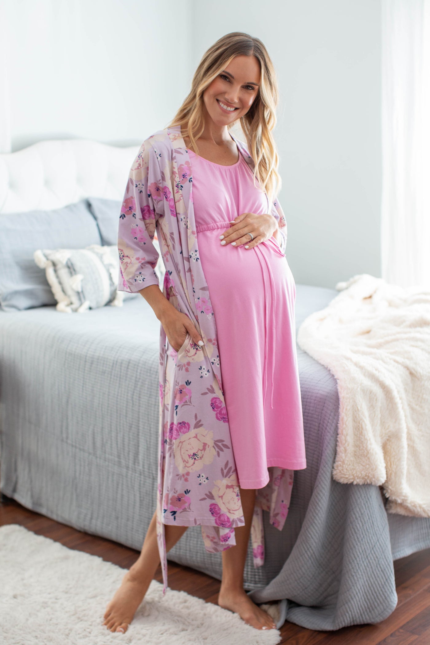 Pink 3 in 1 Maternity Labor Gown & Matching Anais Pregnancy/Postpartum Robe