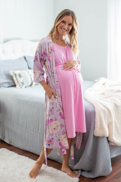 Pink 3 in 1 Maternity Labor Gown & Matching Anais Pregnancy/Postpartum Robe