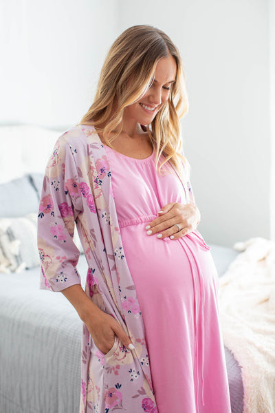 Pink 3 in 1 Maternity Labor Gown & Matching Anais Pregnancy/Postpartum Robe