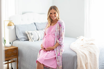 Pink 3 in 1 Maternity Labor Gown & Matching Anais Pregnancy/Postpartum Robe
