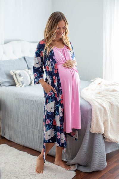 Pink 3 in 1 Maternity Labor Gown & Matching Annabelle Pregnancy/Postpartum Robe
