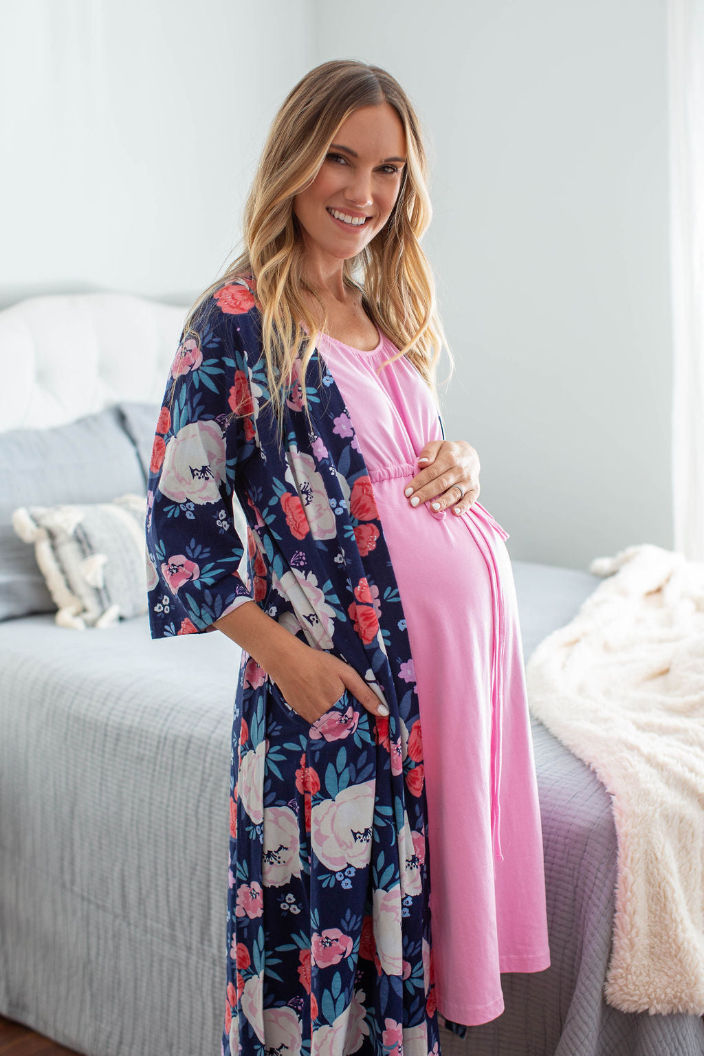 Pink 3 in 1 Maternity Labor Gown & Matching Annabelle Pregnancy/Postpartum Robe
