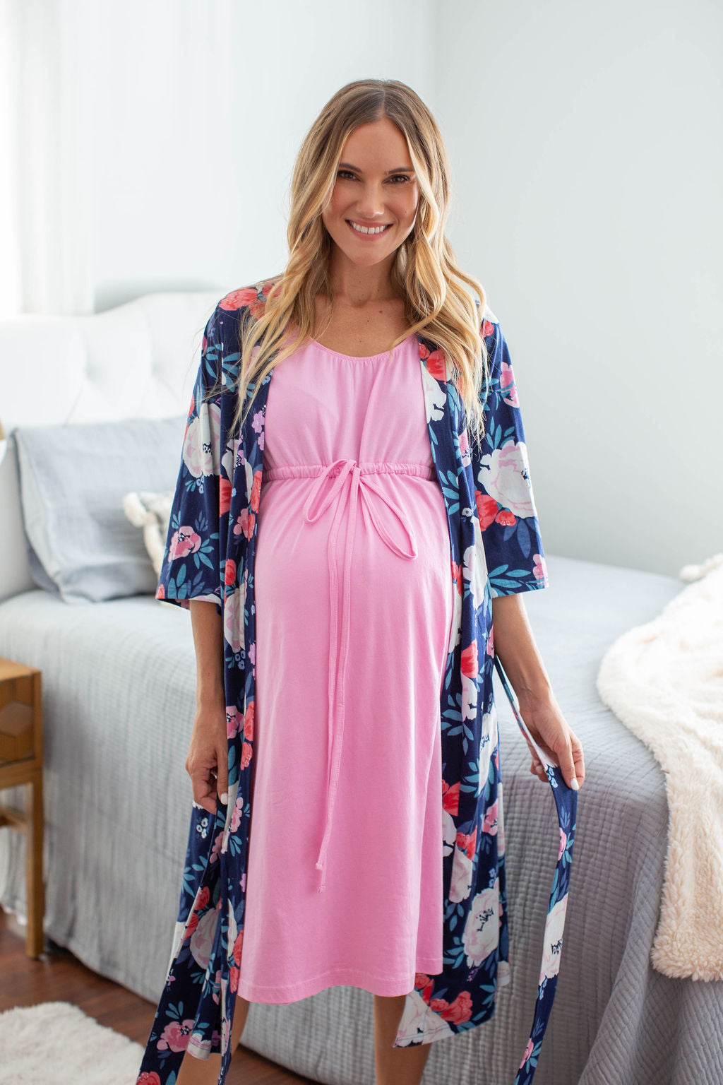 Pink 3 in 1 Maternity Labor Gown & Matching Annabelle Pregnancy/Postpartum Robe