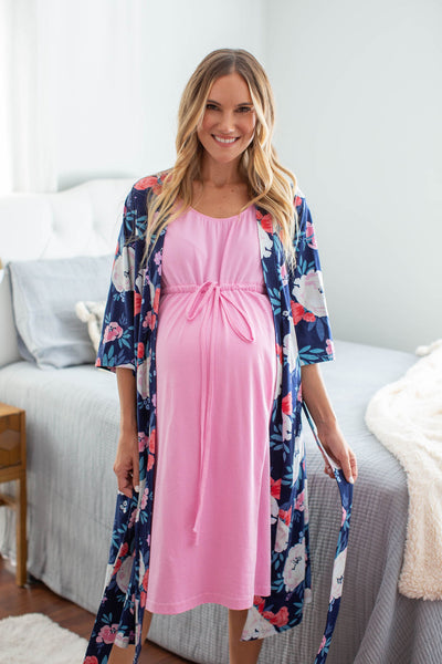 Pink 3 in 1 Maternity Labor Gown & Matching Annabelle Pregnancy/Postpartum Robe