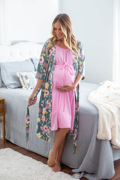 Charlotte Pregnancy/Postpartum Robe & Pink Labor Gown