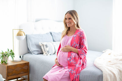 Pink 3 in 1 Maternity Labor Gown & Matching Rose Pregnancy/Postpartum Robe