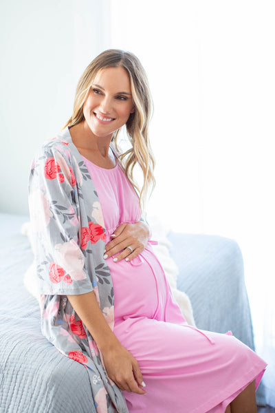 Pink 3 in 1 Maternity Labor Gown & Matching Sophie Pregnancy/Postpartum Robe