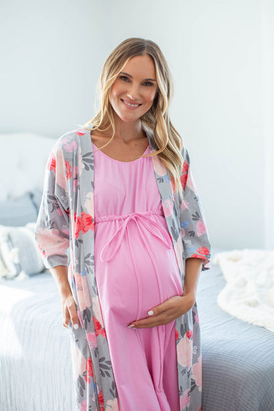 Pink 3 in 1 Maternity Labor Gown & Matching Sophie Pregnancy/Postpartum Robe