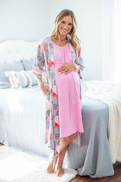 Pink 3 in 1 Maternity Labor Gown & Matching Sophie Pregnancy/Postpartum Robe