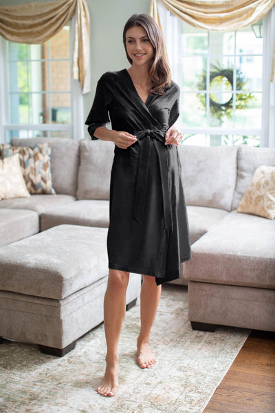 Black Solid Pregnancy/Postpartum Robe