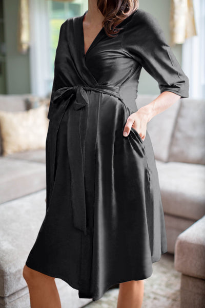 Black Solid Pregnancy/Postpartum Robe