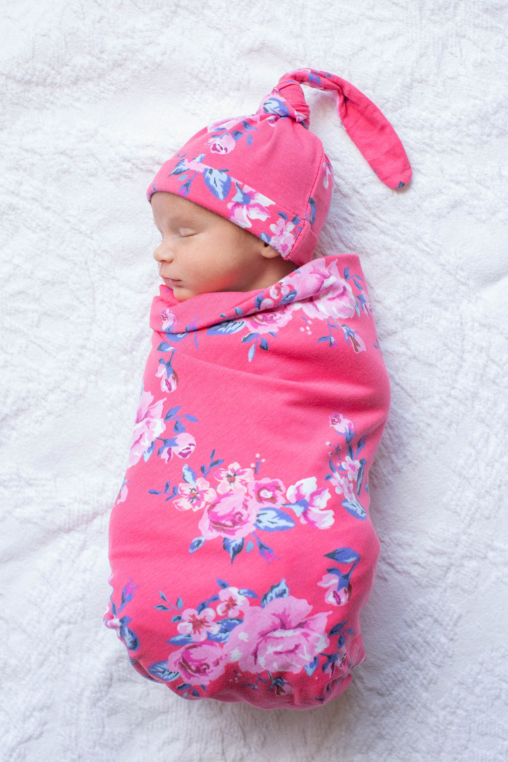 Rose Baby Girl Swaddle Blanket and Newborn Hat Set