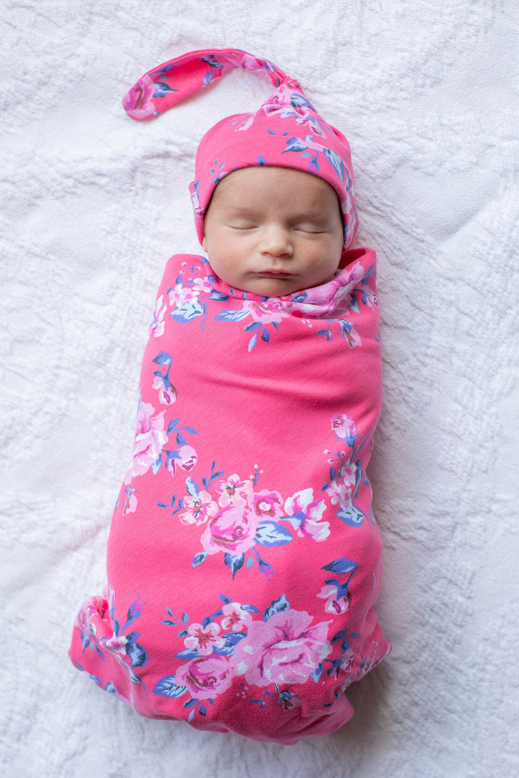 Rose Baby Girl Swaddle Blanket and Newborn Hat Set