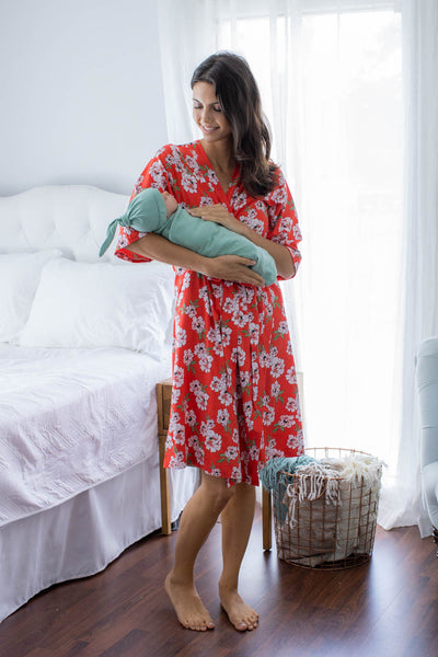 Sadie Pregnancy/Postpartum Robe & Sage Green Swaddle Blanket Set