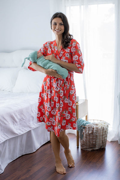 Sadie Pregnancy/Postpartum Robe & Sage Green Swaddle Blanket Set