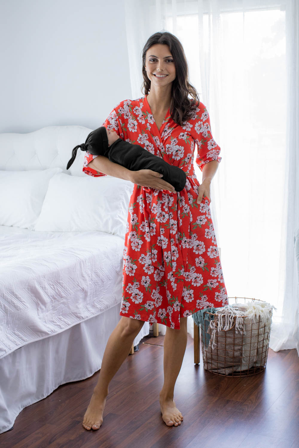 Sadie Pregnancy/Postpartum Robe & Black Swaddle & Dad T Shirt