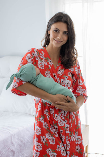 Sadie Pregnancy/Postpartum Robe & Sage Green Swaddle Blanket Set