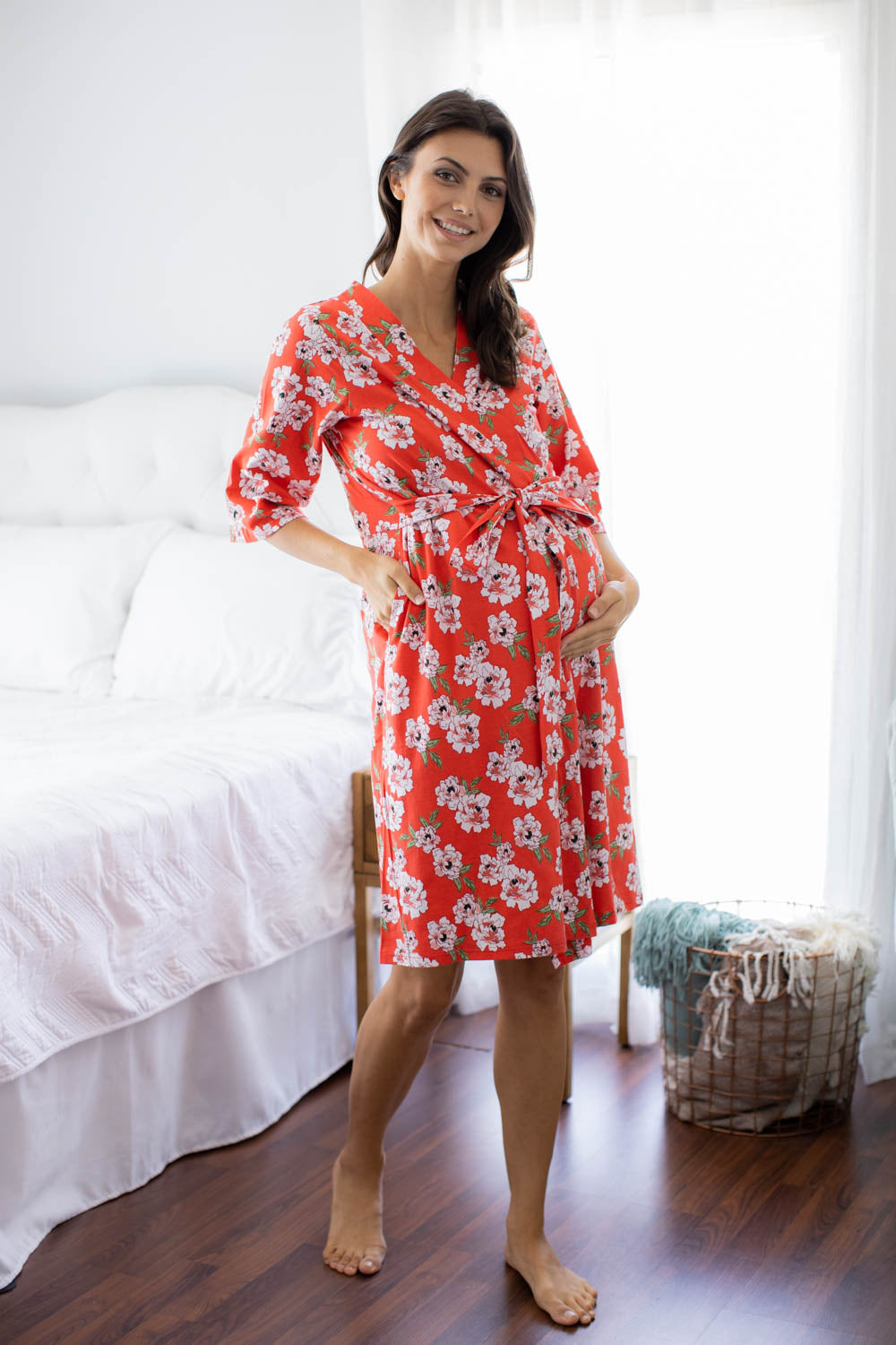 Sadie Pregnancy/Postpartum Robe & Sage Green Swaddle Blanket Set
