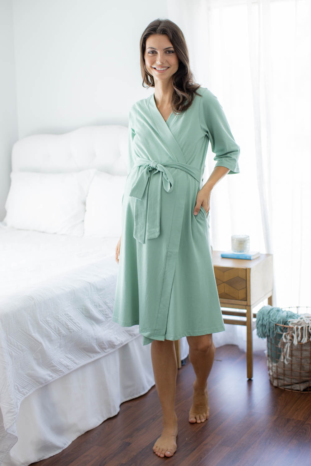 Sage Green Pregnancy/Postpartum Robe & Marie Labor Gown Set